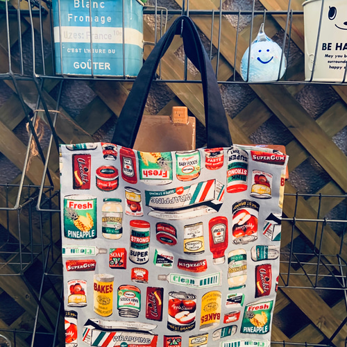 たかまさレトロ柄のトートバッグハンドメイド 小さめトート バッグ アメリカン レトロ風 エコバッグ・サブバッグ