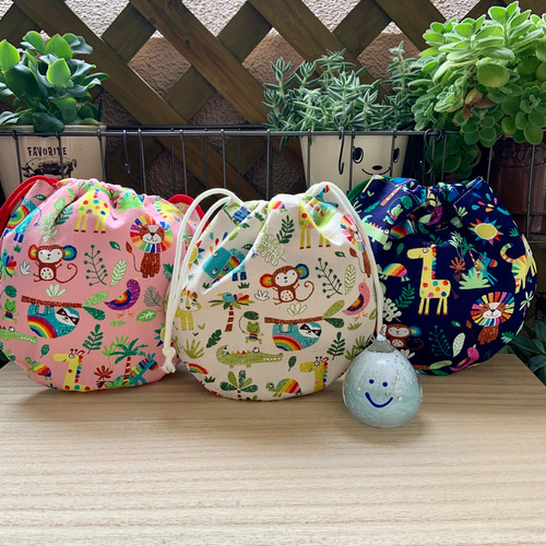 5色‼️巾着 ポーチ レインボーアニマル まんまる ポーチ 選べる1色  