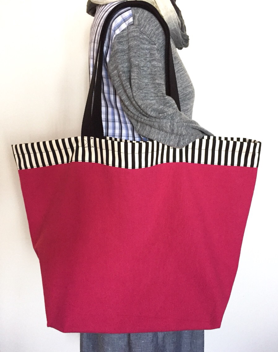 綿麻帆布のビッグトートバッグ＊ピンク