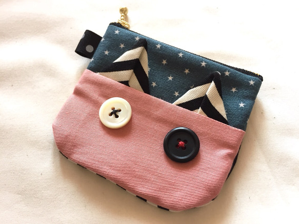 ピンクと星柄の猫さんコインケース 1枚目の画像