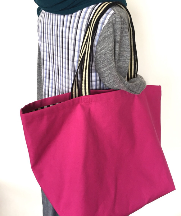 【訂做】帆布大手提包*粉色 第2張的照片