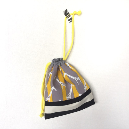キリンの小さい巾着＊イエローしましま 巾着袋 minimini 通販｜Creema 
