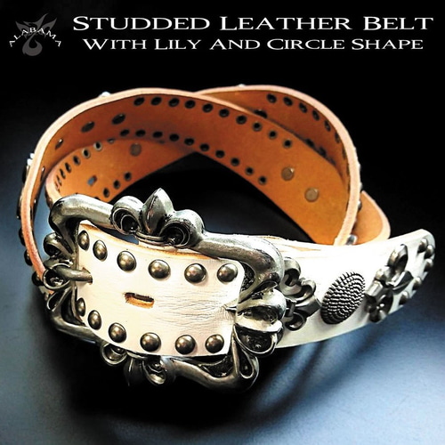 スタッズベルト本革 ホワイト メンズ バイカー ロック系 ハード