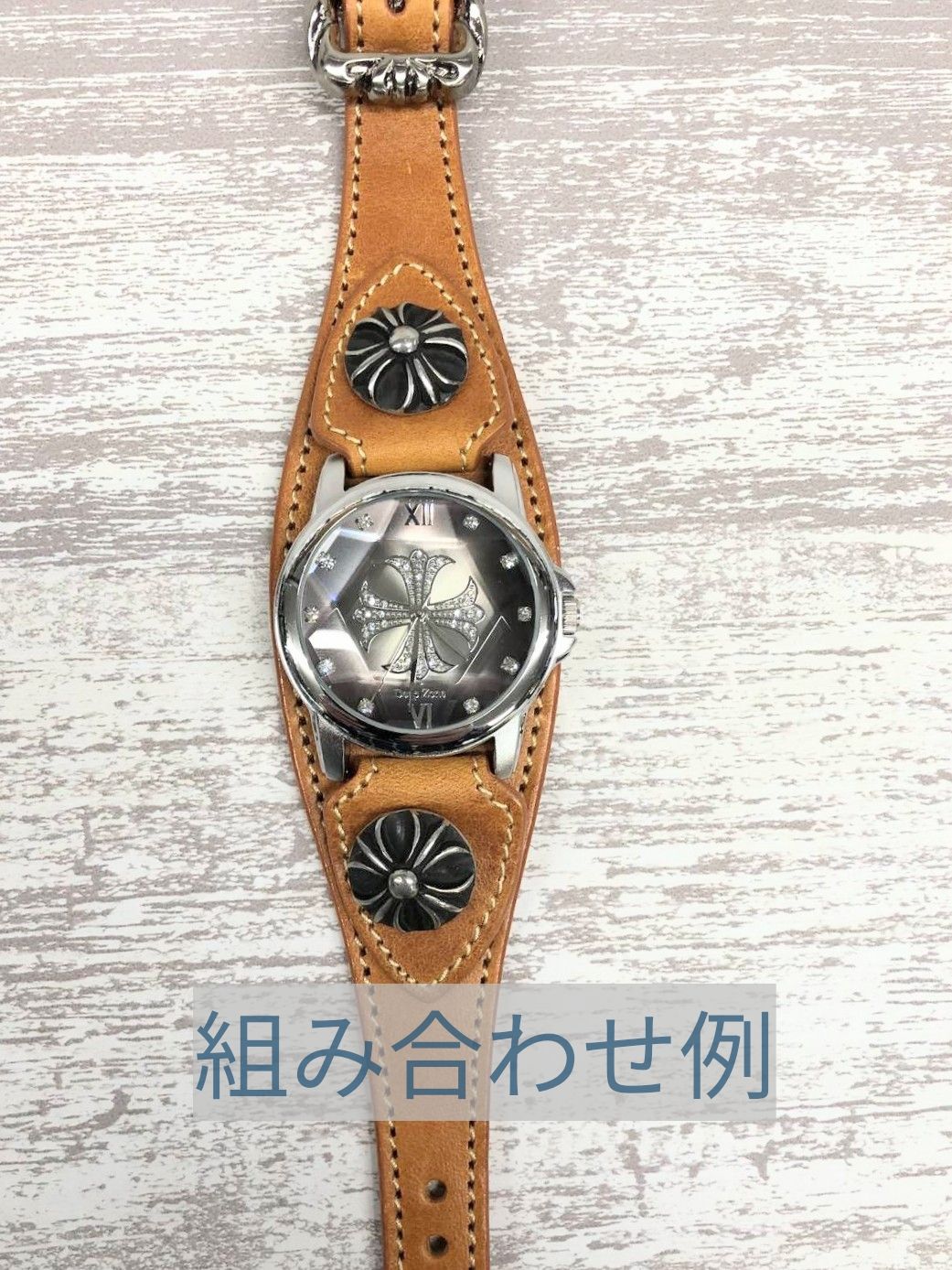 約17cm カスタムウォッチブレス　時計ベルト 腕時計 メンズ クロス文字盤 レザー ベルト ウォッチ 国産製