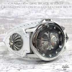 腕時計　イタリアンレザー　ブレスウォッチ　ホワイト革ベルト　クロスデザインフェイス 4枚目の画像