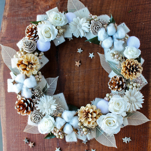 商品名【梓】ゆきこ♥オフホワイトローズの秋冬フラワーリース✳ 玄関リース 商品名【梓】ゆきこ♥オフホワイトローズの秋冬フラワーリース✳ 玄関