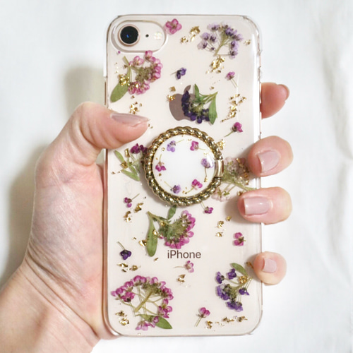 ドライフラワー　スマホリング.アリッサムリース ドライフラワー スマホリング.アリッサムリース ドライフラワー