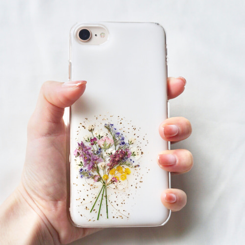 ゆページ⭐︎押し花ケース 全機種対応 スイートピーの押し花ケース iPhoneケース・カバー