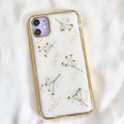 かすみ草の煌めき】 押し花スマホケース iphoneケース android