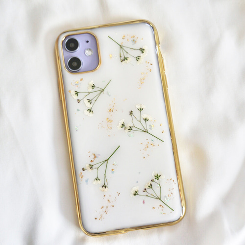 かすみ草の煌めき】 押し花スマホケース iphoneケース android
