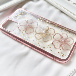 刺繍フラワー　SE2 8 12 X 11 12mini 13 13pro 7全機種対応　xperia 押し花スマホケース 4枚目の画像