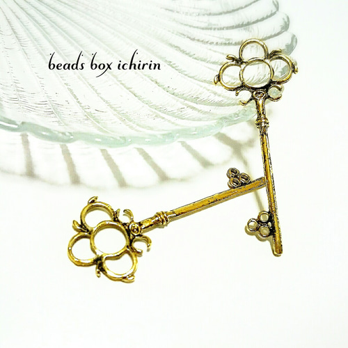 大きな金の鍵☆チャーム アンティークゴールド 65×26mm 2個セット
