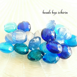 銀箔入り☆ランプワークビーズ  aqua*set  フラットラウンド  12ｍｍ  20個セット 2枚目の画像