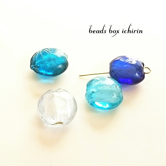 銀箔入り☆ランプワークビーズ  aqua*set  フラットラウンド  12ｍｍ  20個セット 3枚目の画像