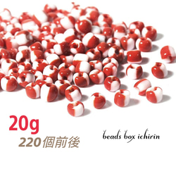 ツートンシードビーズ  赤×白  20g(220個前後)セット 1枚目の画像