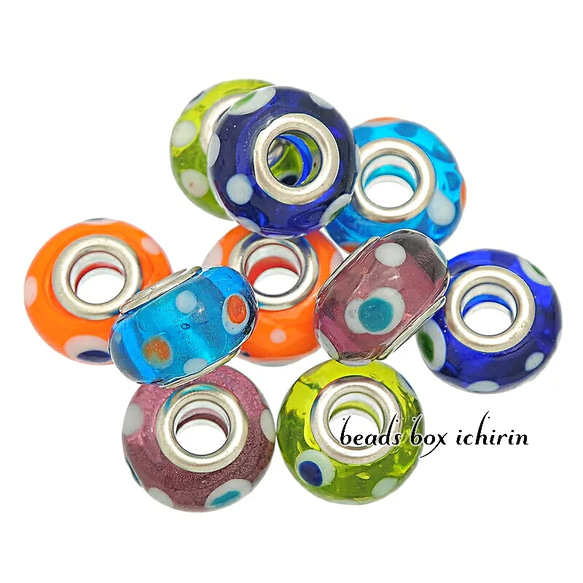 ヨーロピアンビーズ 14ｍｍ カラフルドット 5color(各色1個×5色)セット 3枚目の画像