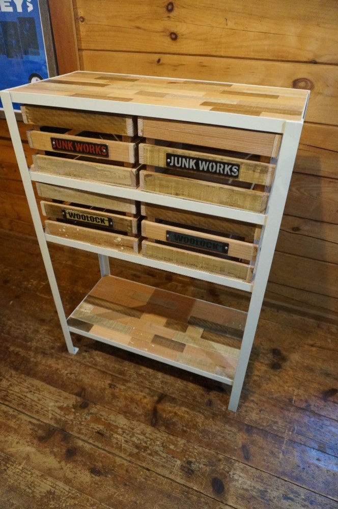 ★10% OFF sale★　アイアン家具　鉄×木　棚　パッチワーク　収納棚　木箱　アイボリー