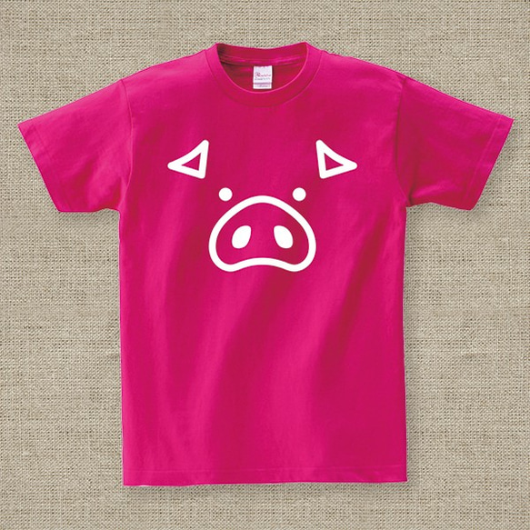 【キッズサイズ】 ブタの顔 ピンク Tシャツ 2枚目の画像