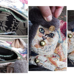 ゴブラン織りの猫さんのネコガタバッグ 5枚目の画像