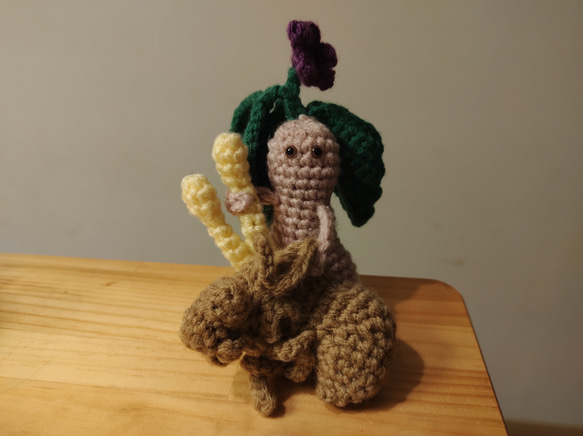 冬虫夏草とマンドラゴラ あみぐるみ（ナス科？ マンドレイク？）【定形