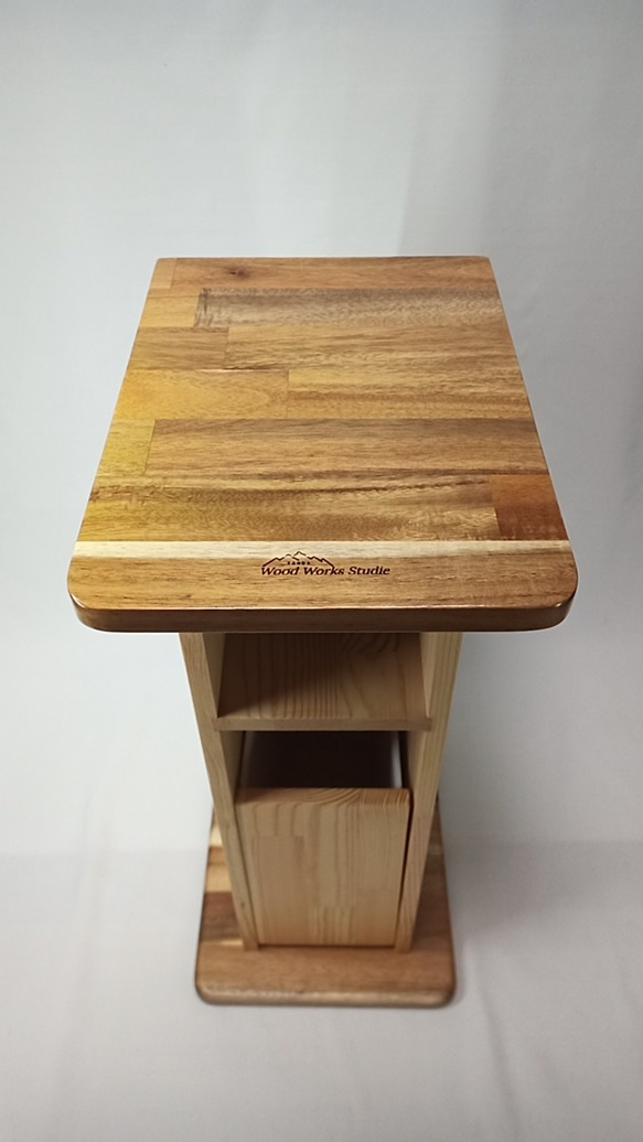 [プライスダウン]　木製　サイドテーブル　ゴミ箱付き 10枚目の画像