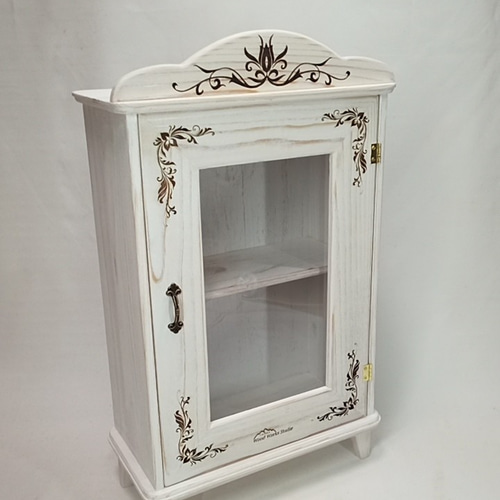 天然木 アイボリー アンティーク風 キャビネット 天然木 アイボリー