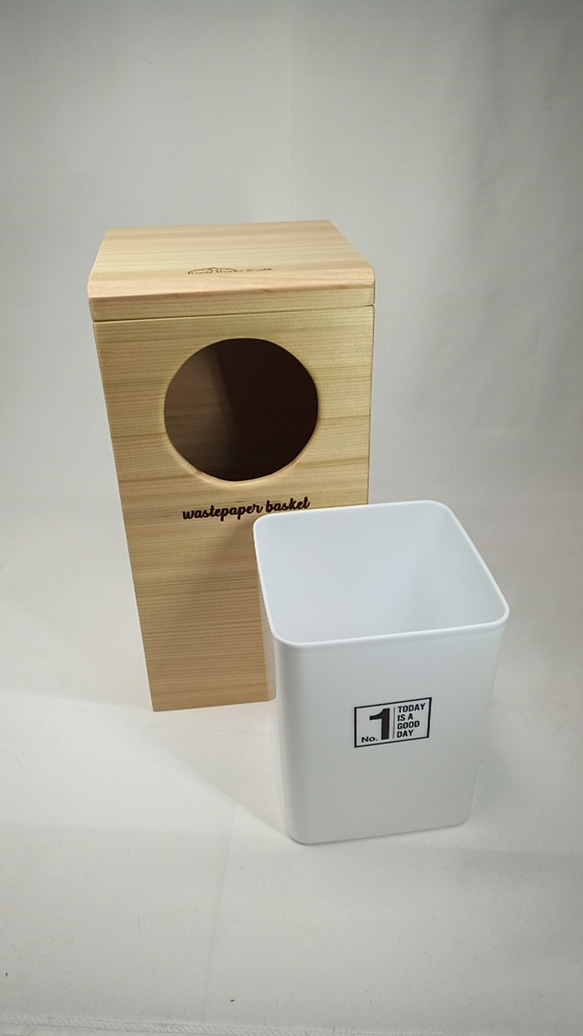 木製　ヒノキのゴミ箱　穴あき投げ入れ型　 7枚目の画像