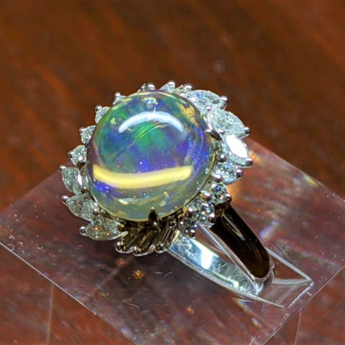 8/31まで ラブラドライト×ダイヤモンド指輪