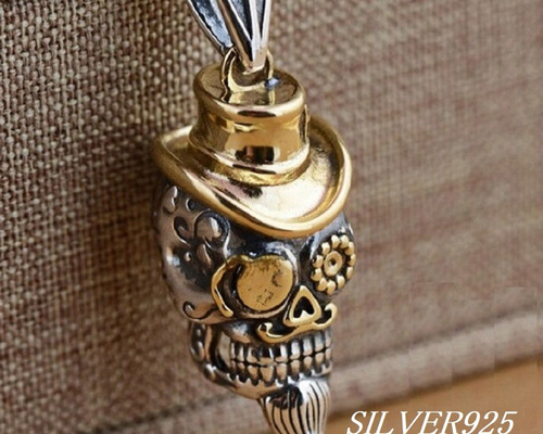 ラブ&ヘイト　スカルペンダントトップSV925×CZ×K10 TOOL925 スカル×ナイフ シルバーペンダントトップ skull × knife