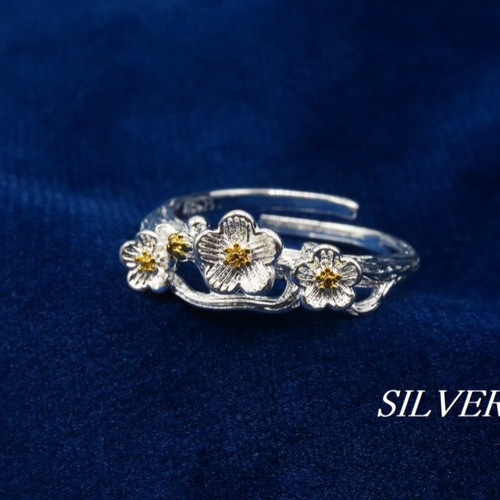 SILVER925 フラワー 花 梅 枝 モチーフ リング フリーサイズ