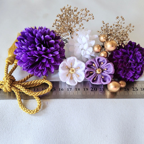 紫の髪飾り、成人式髪飾り、和装髪飾り、卒業式髪飾り、前撮り、振袖髪