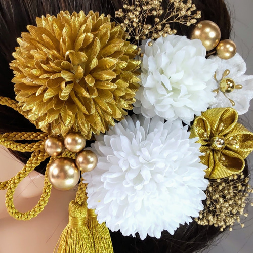 ゴールドの髪飾り、和装髪飾り、成人式髪飾り、卒業式髪飾り、振袖髪