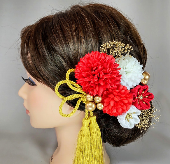 赤の髪飾り、和装髪飾り、成人式髪飾り、卒業式、前撮り、七五三