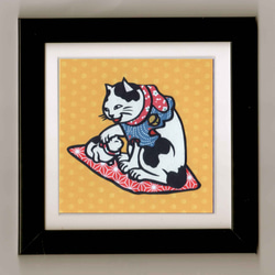 切り絵の一閑張り「猫」 切り絵 猫ちゃん（お花付） | Miyu工房 Cutting-paper