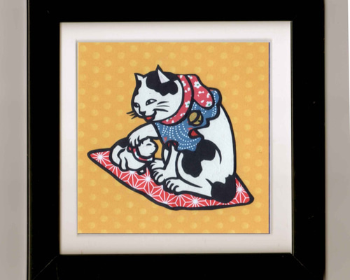 切り絵の一閑張り「猫」 猫の切り絵アート カラフル（NEKO KENさんのネコ切絵アート