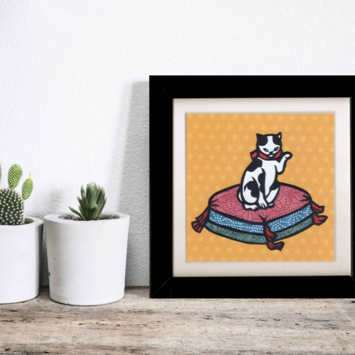 切り絵の一閑張り「猫」 切り絵］ ねこ A □杉江みどり
