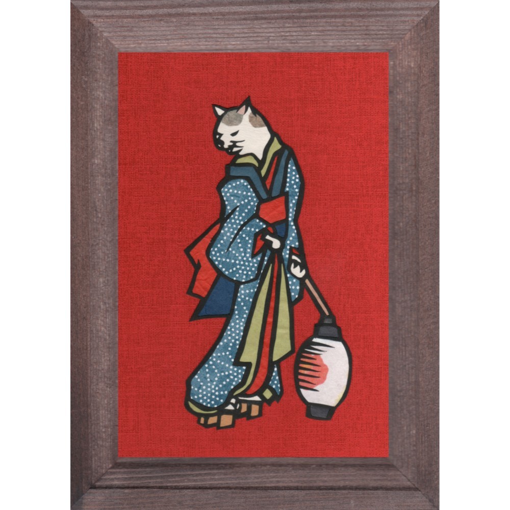 切り絵の一閑張り「ペルシャ猫」 かごバッグ
