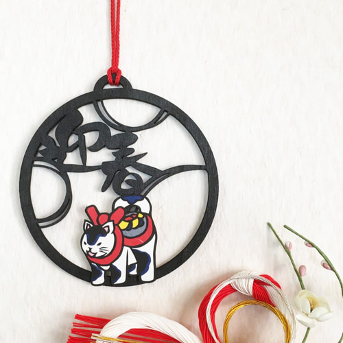 迎春飾 狛猫の切り絵3 タペストリー・壁掛け 伊勢屋 通販