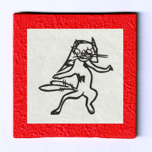 歌川国芳「大でき猫」切絵 和紙×木製パネル 切り絵 伊勢屋 通販