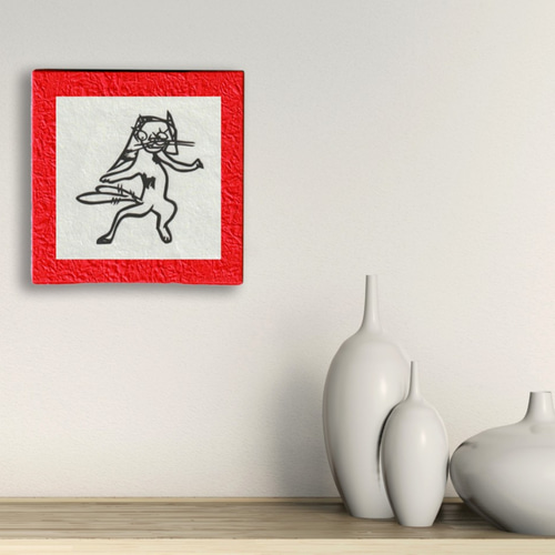 歌川国芳「大でき猫」切絵 和紙×木製パネル 切り絵 伊勢屋 通販