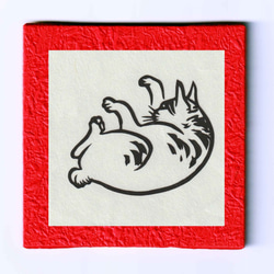 歌川広重「百猫画譜」切り絵 和紙×木製パネル 1枚目の画像