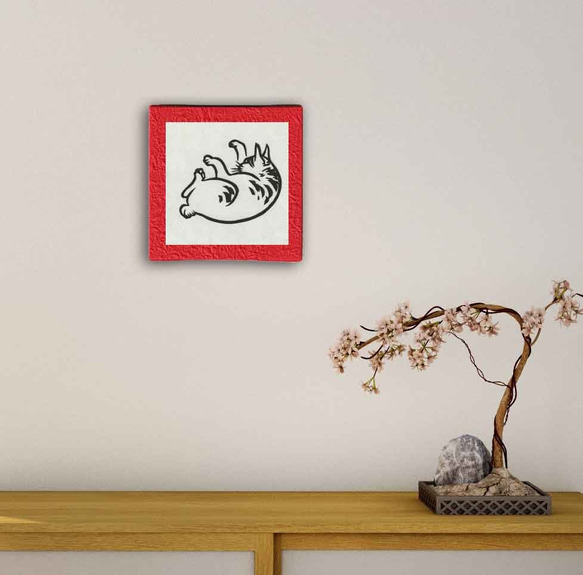 歌川広重「百猫画譜」切り絵 和紙×木製パネル 2枚目の画像