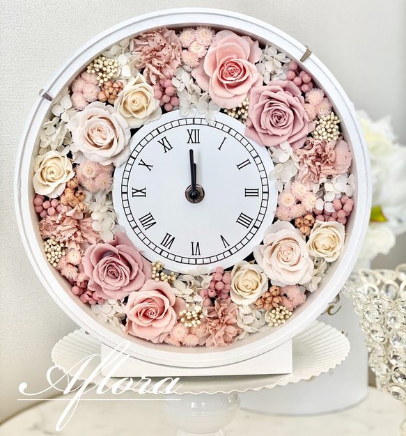 花時計アレンジメント プリザーブドフラワー 薔薇 ウェディング 結婚祝い 誕生日プレゼント お祝い 母の日 1枚目の画像