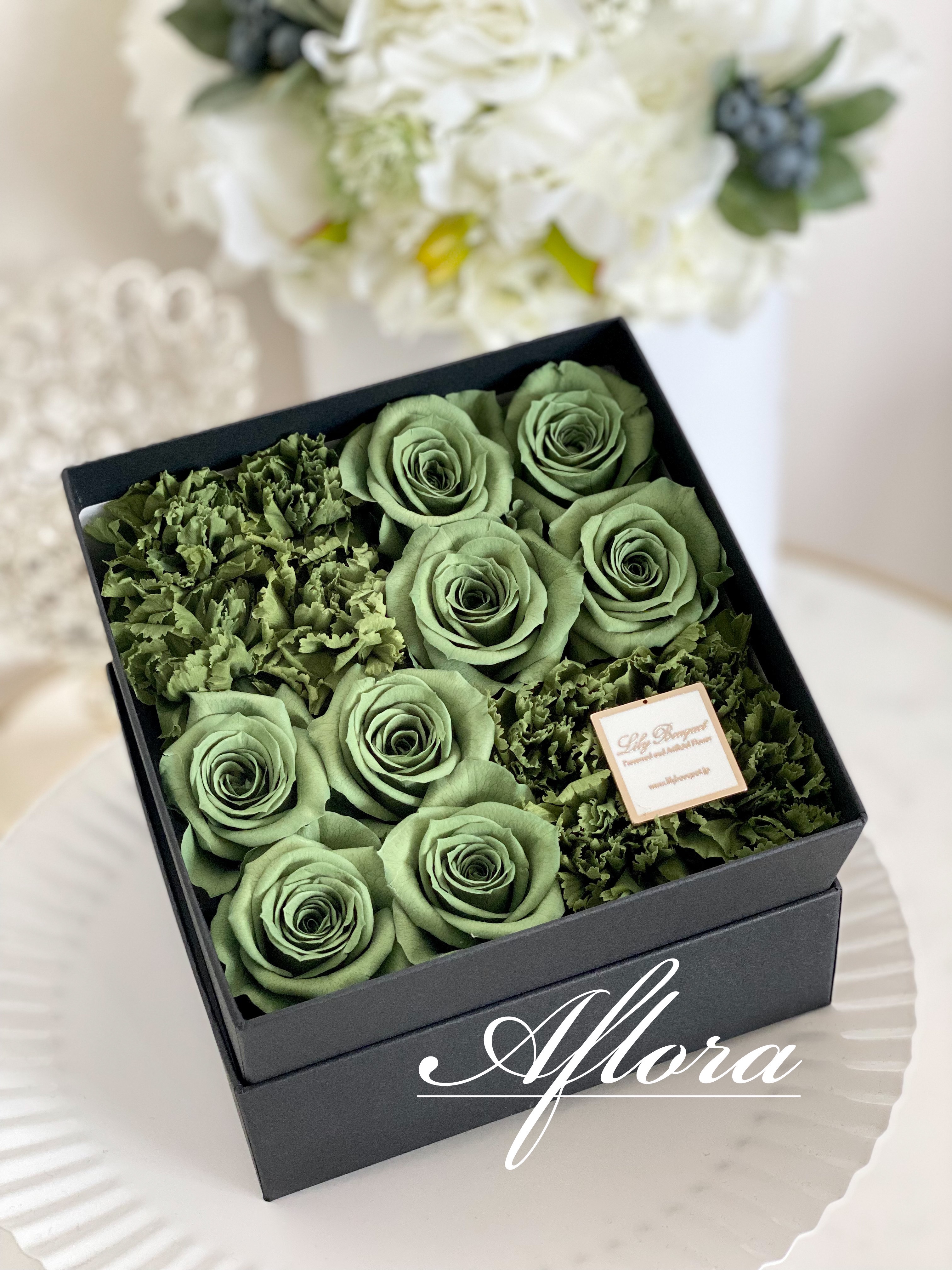 Box flower ボックスフラワー グリーンローズ 緑の薔薇