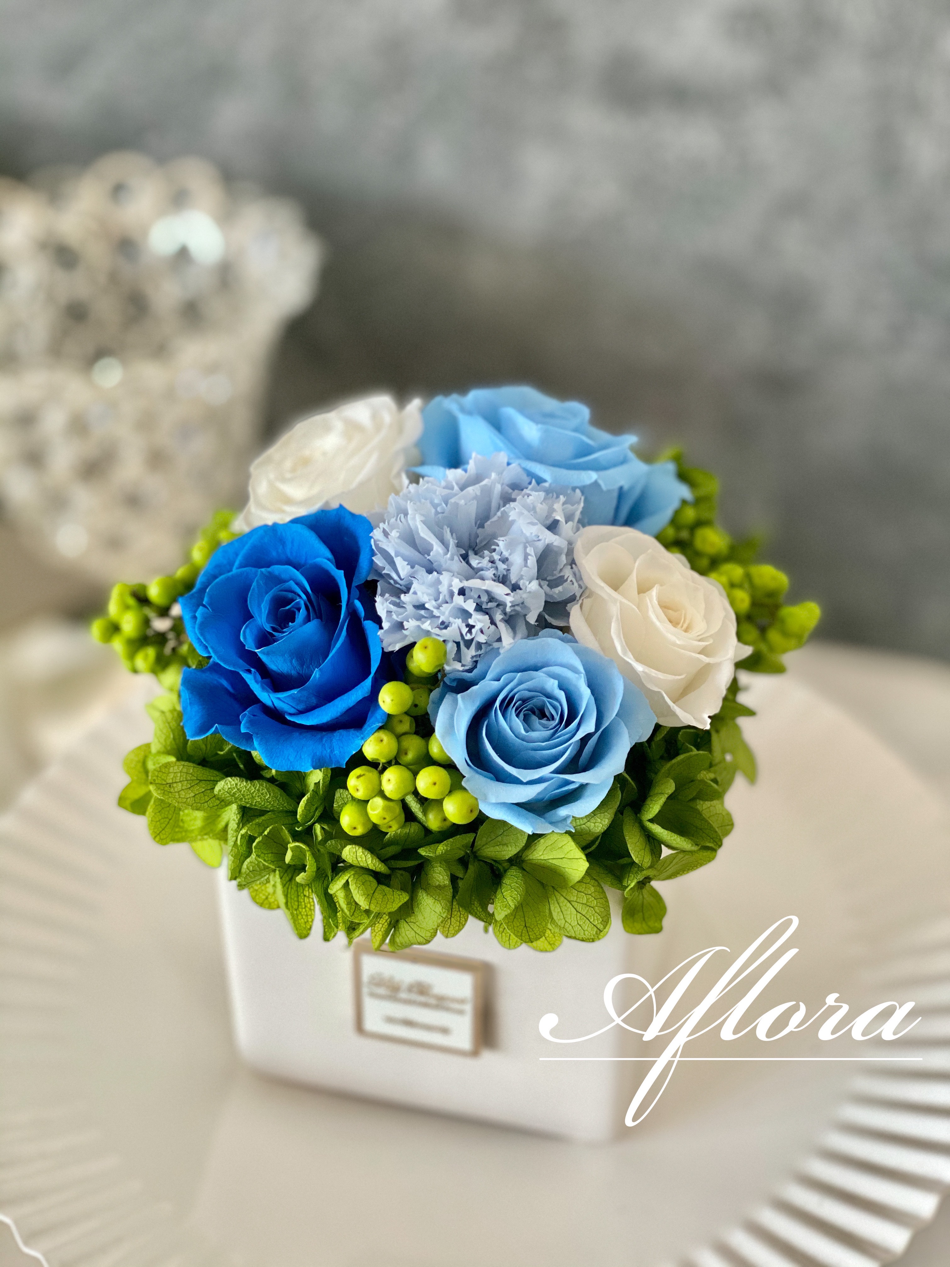 プリザーブドフラワー　ブルー　父の日　結婚祝い　両親贈呈品　誕生日プレゼント　ウェディング