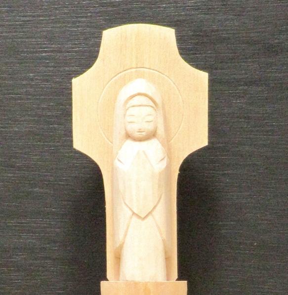 木彫「マリア観音」／しなの木／手彫り／一点物／送料無料 1枚目の画像