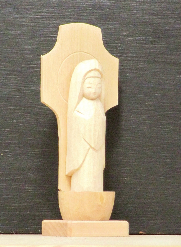 木彫「マリア観音」／しなの木／手彫り／一点物／送料無料 6枚目の画像
