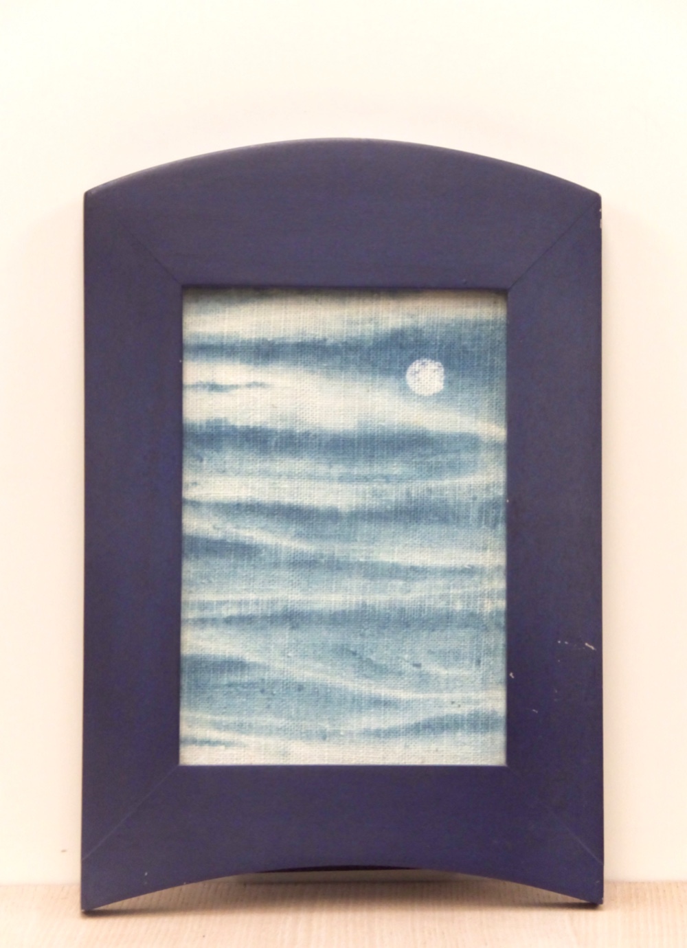 染め絵「月Ⅰ」／藍染／一点物／額付き／送料無料
