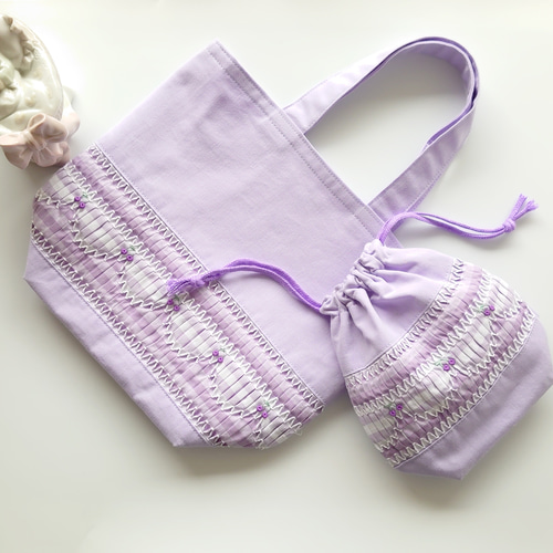 2311-32 手のひら巾着サシェ 香り袋 ミモザ ライトグレー ラベンダー