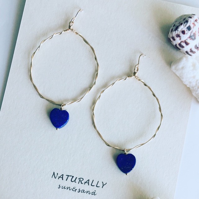 Heart lapis lazuli hoopピアス(14kgf)
